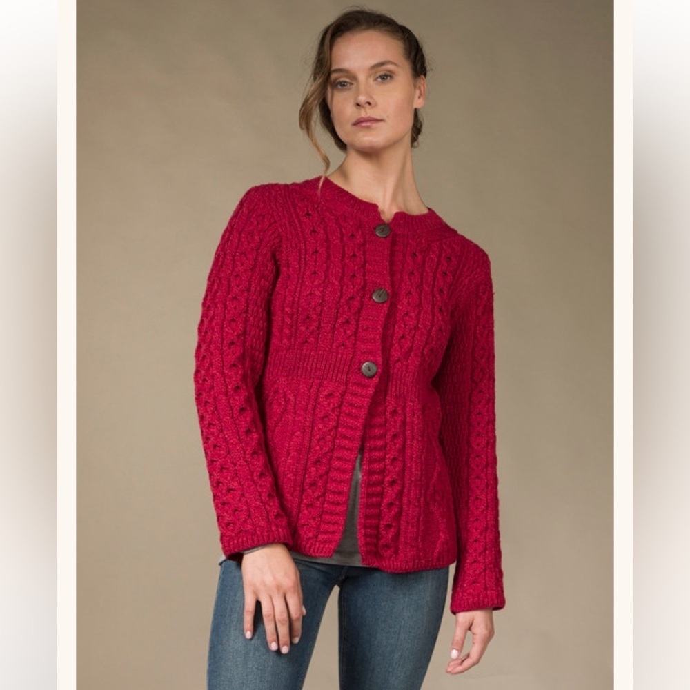 Aran Woollen Mills Ireland 100% Merino Wool Chunky Knit Cardigan Sweater Sz S
